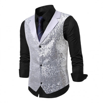 Heren Glitter Gilet met Satijnen Kraag - Feestelijk Vest
