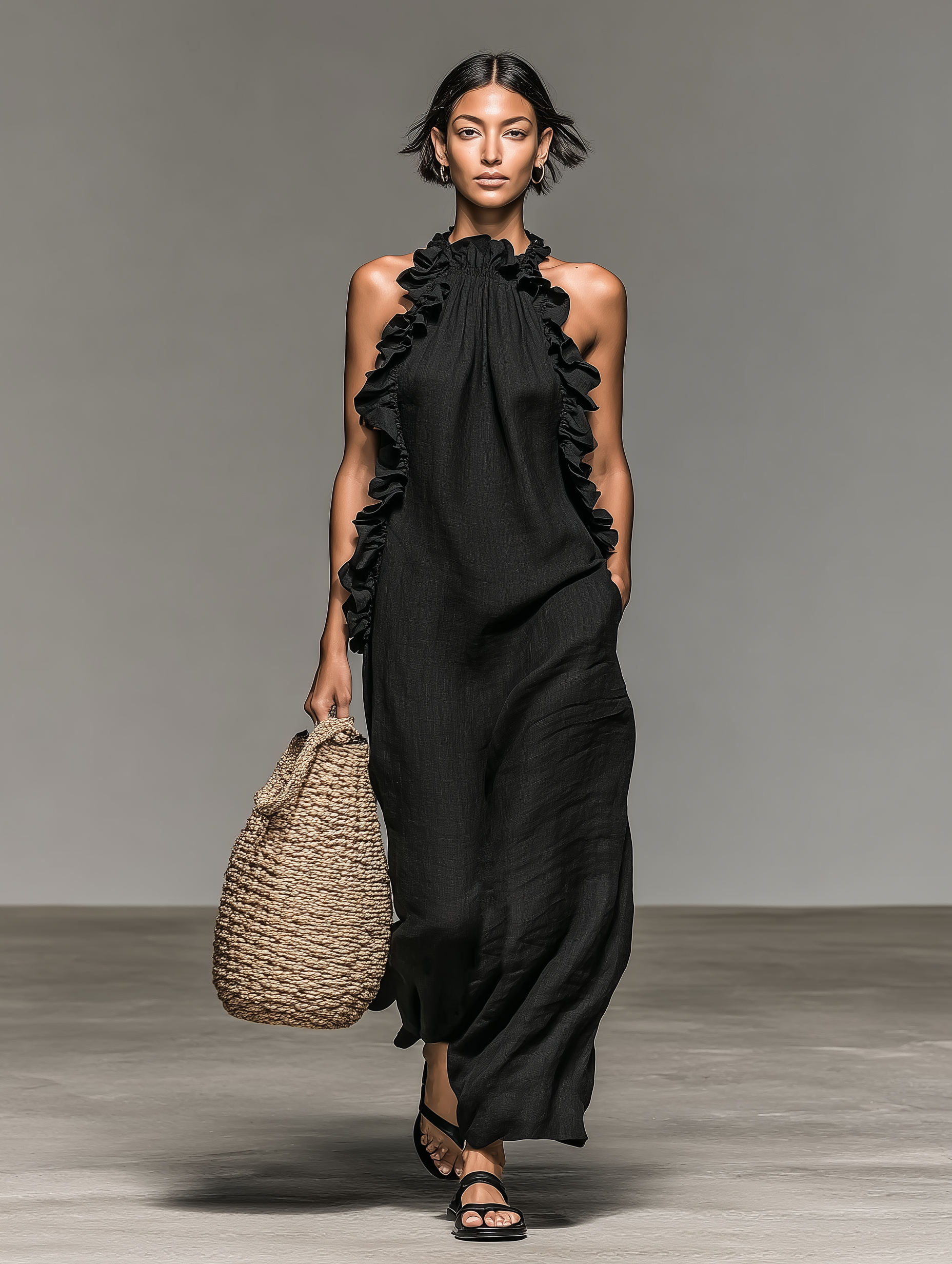 Dames Lange Zomerjurk Mouwloos met Volant Detail