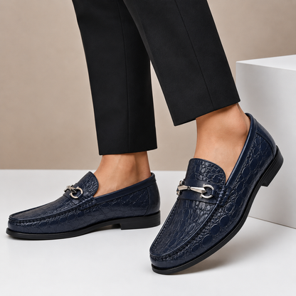 Heren Loafers Runderleer met Gegraveerde Structuur en Metalen Accent