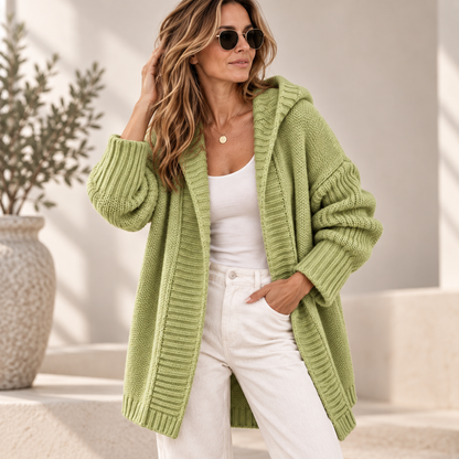 Dames Vest met Capuchon Grof Gebreid Longline Cardigan