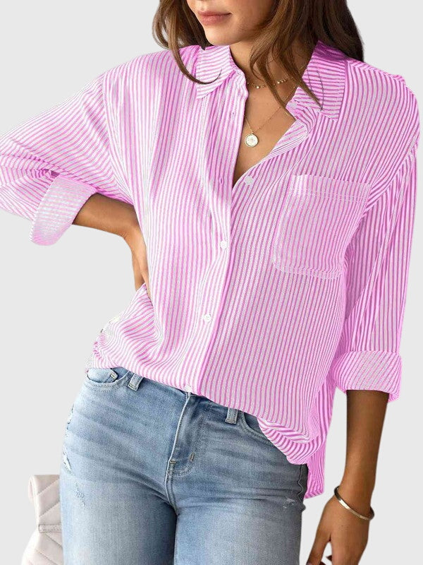 Dames Blouse Gestreept met Strik en Kraag