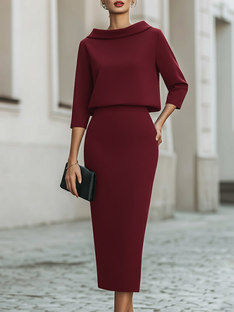 Dames Getailleerde Set – Top met Bootnek en Midi Rok voor Casual Gebruik