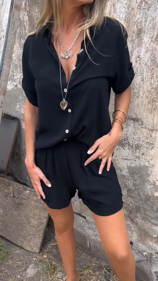 Lumith - Stijlvolle Casual Linnen Set met Korte Broek en Overhemd