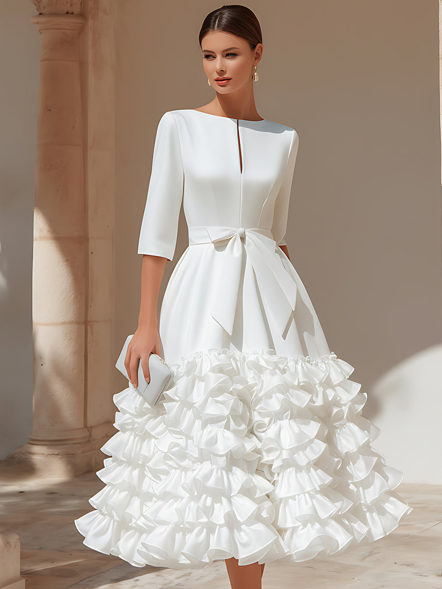 Dames Getailleerde Midi Jurk – Met Riem, Geschikt voor Lente en Zomer