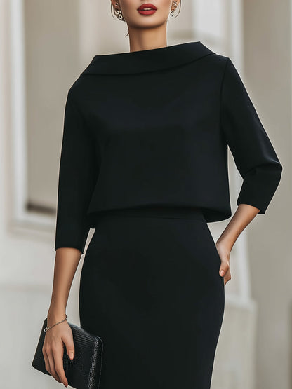 Dames Getailleerde Set – Top met Bootnek en Midi Rok voor Casual Gebruik