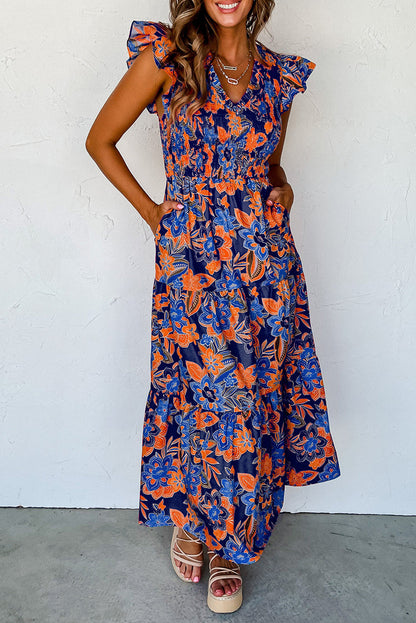 Sophie - Boheemse Bloemenjurk met V-hals en Ruffles