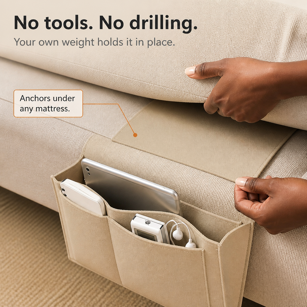 Bedside Organizer Onder Matras – Hangende Opbergtas van Vilt