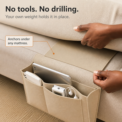 Bedside Organizer Onder Matras – Hangende Opbergtas van Vilt