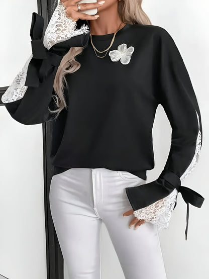 Elodie - Colour Block Sweatshirt met Bloemenkant