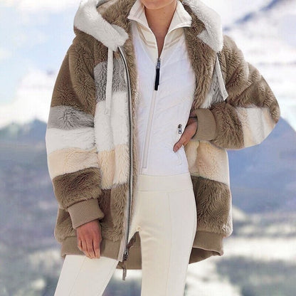 Christa – Oversized Hooded Jacket with Colour Block Design - Winter Jacket - Brown - Taylor & Bennett