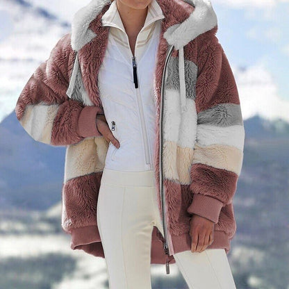 Christa – Oversized Hooded Jacket with Colour Block Design - Winter Jacket - Red - Taylor & Bennett