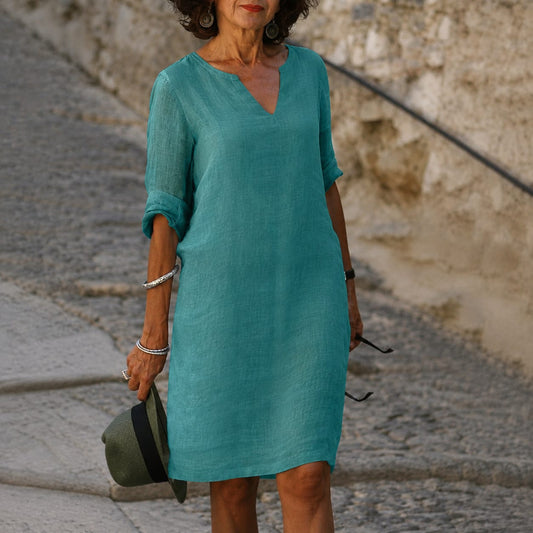 Artemisia Linen V Neck Summer Dress_1