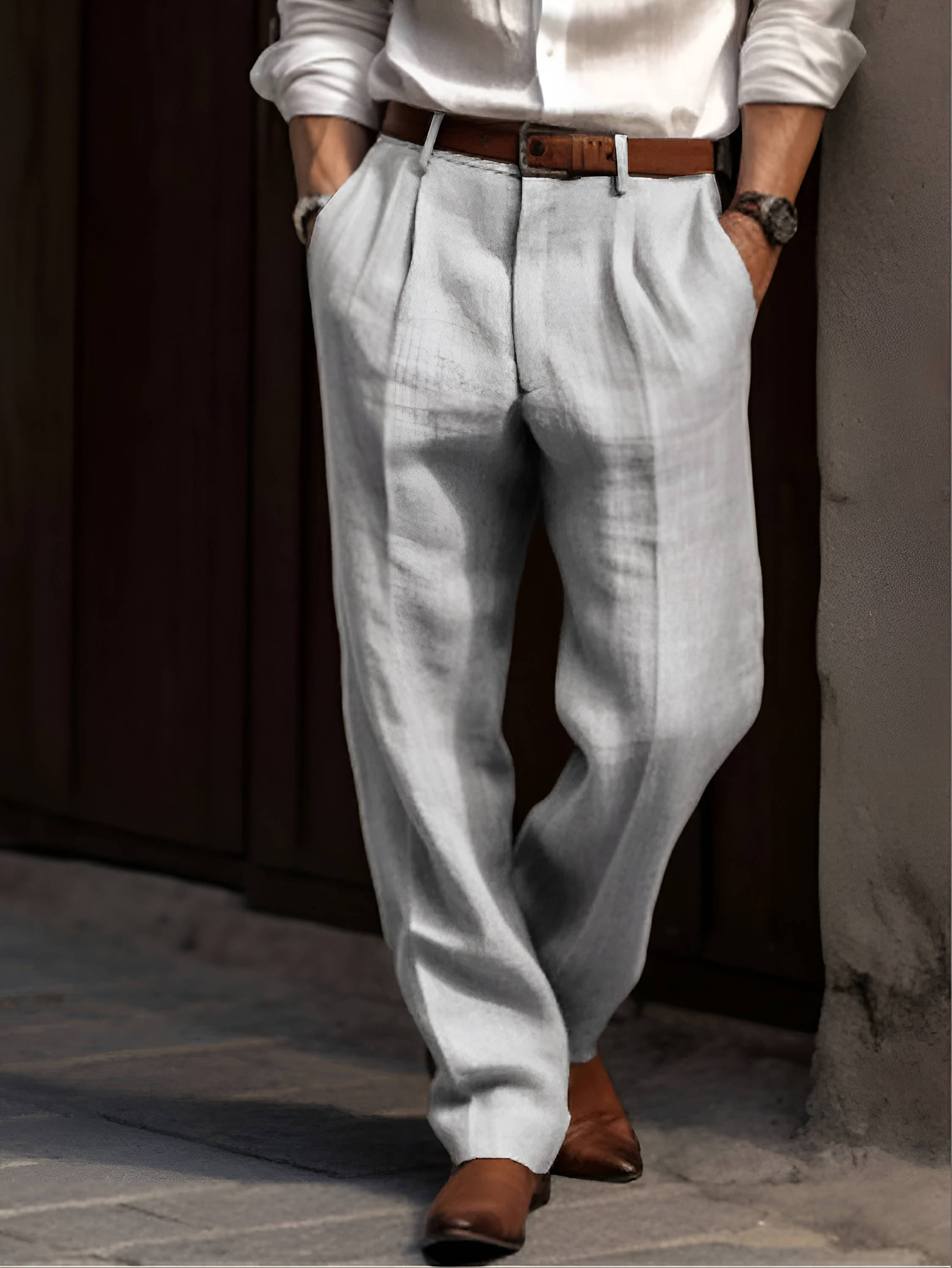 Classic Pleated Linen Pants For Men