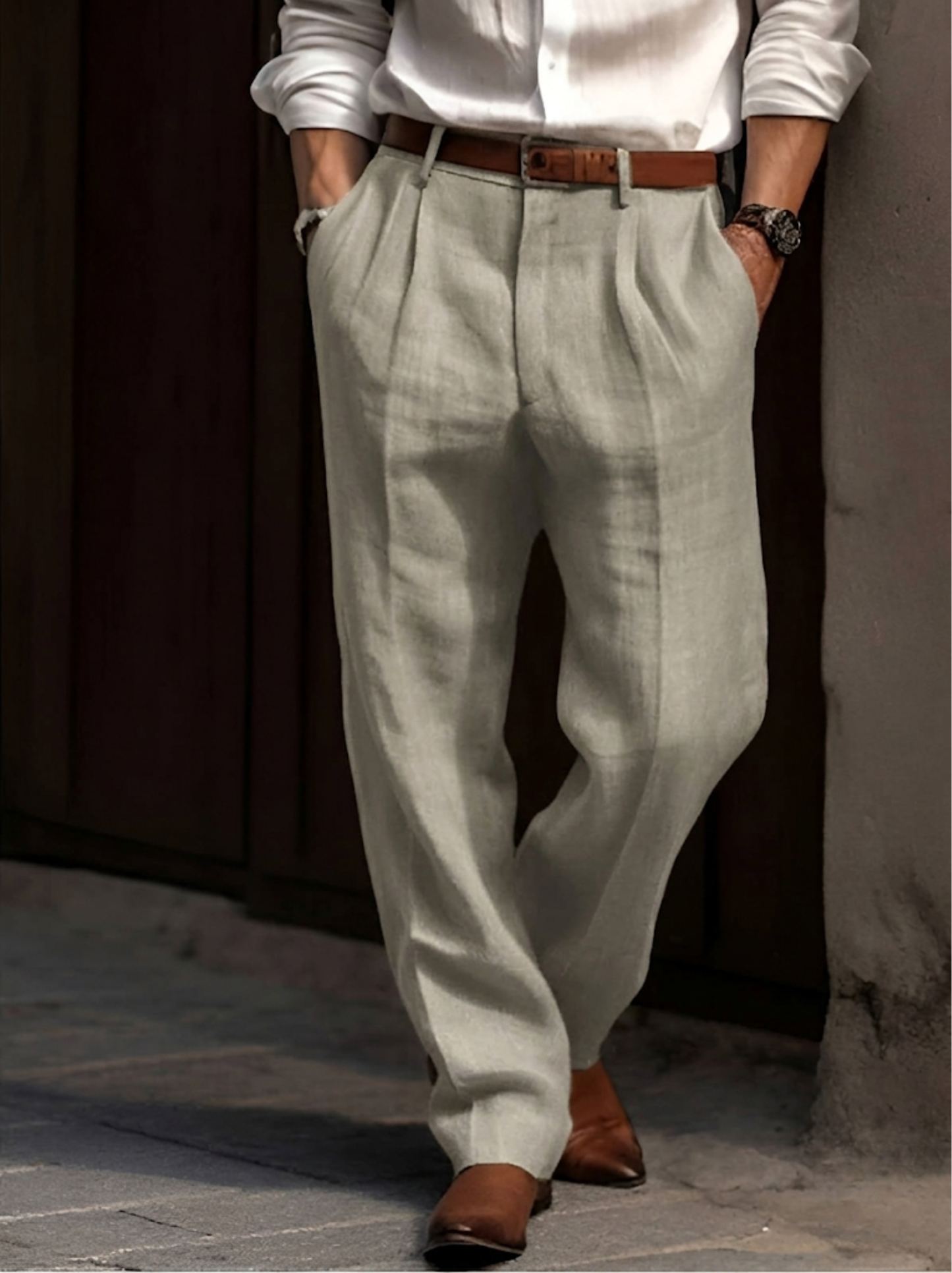 Classic Pleated Linen Pants For Men - Image 1