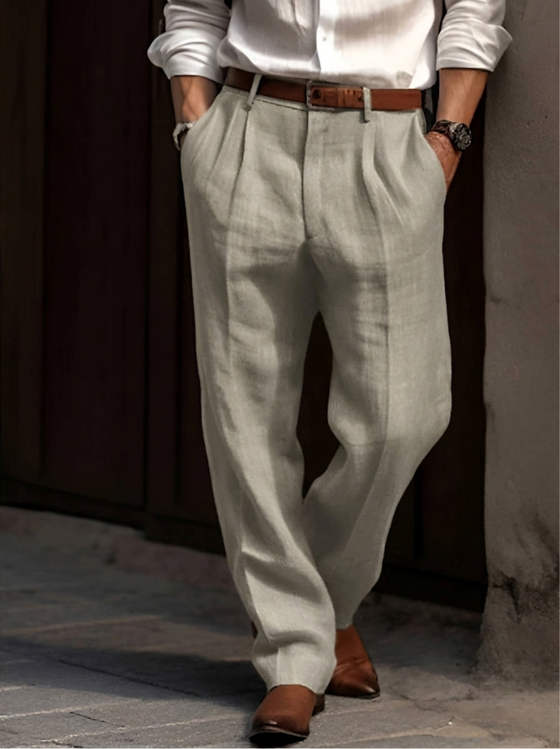 Classic Pleated Linen Pants For Men - Image 1
