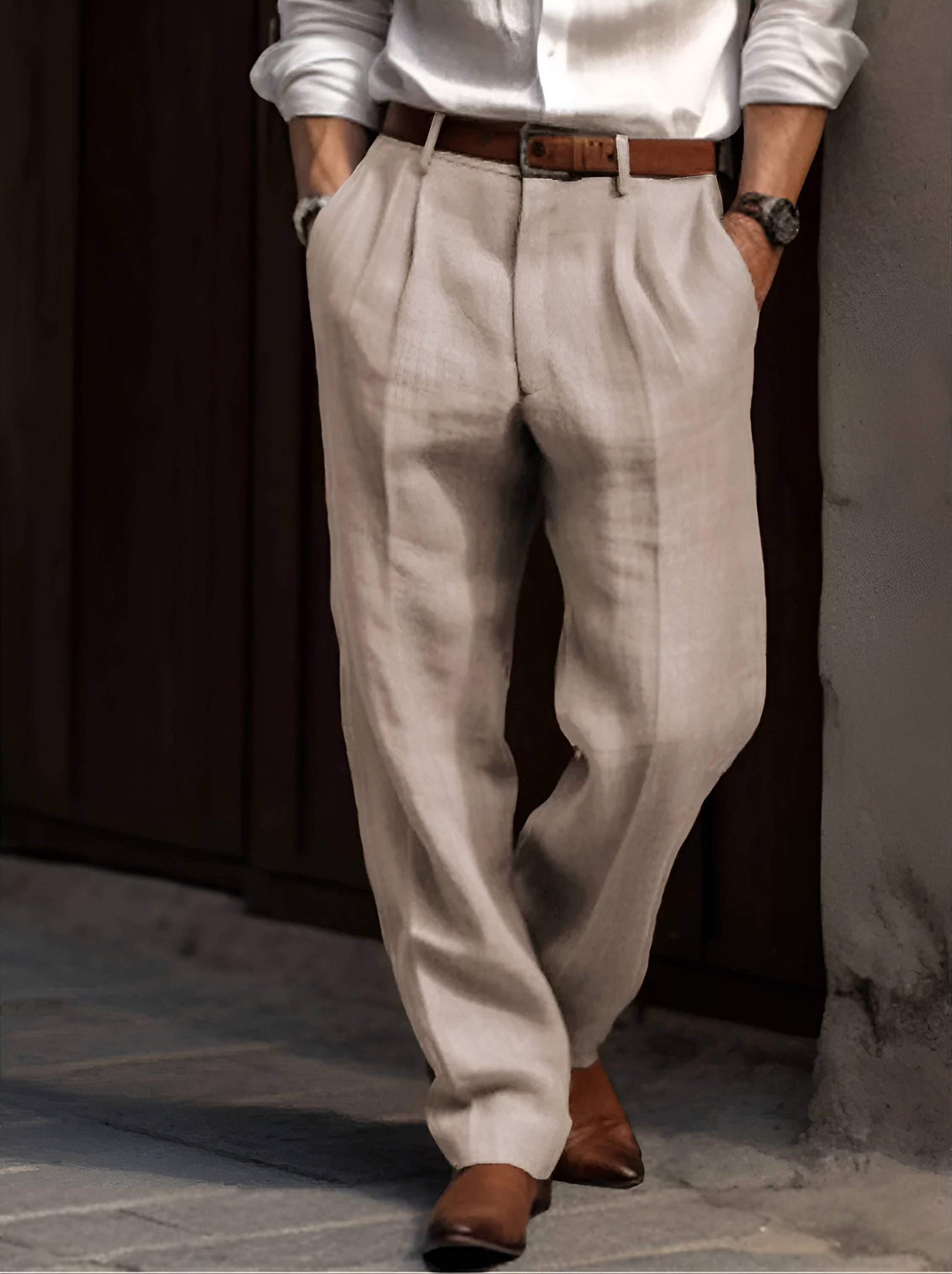 Classic Pleated Linen Pants For Men