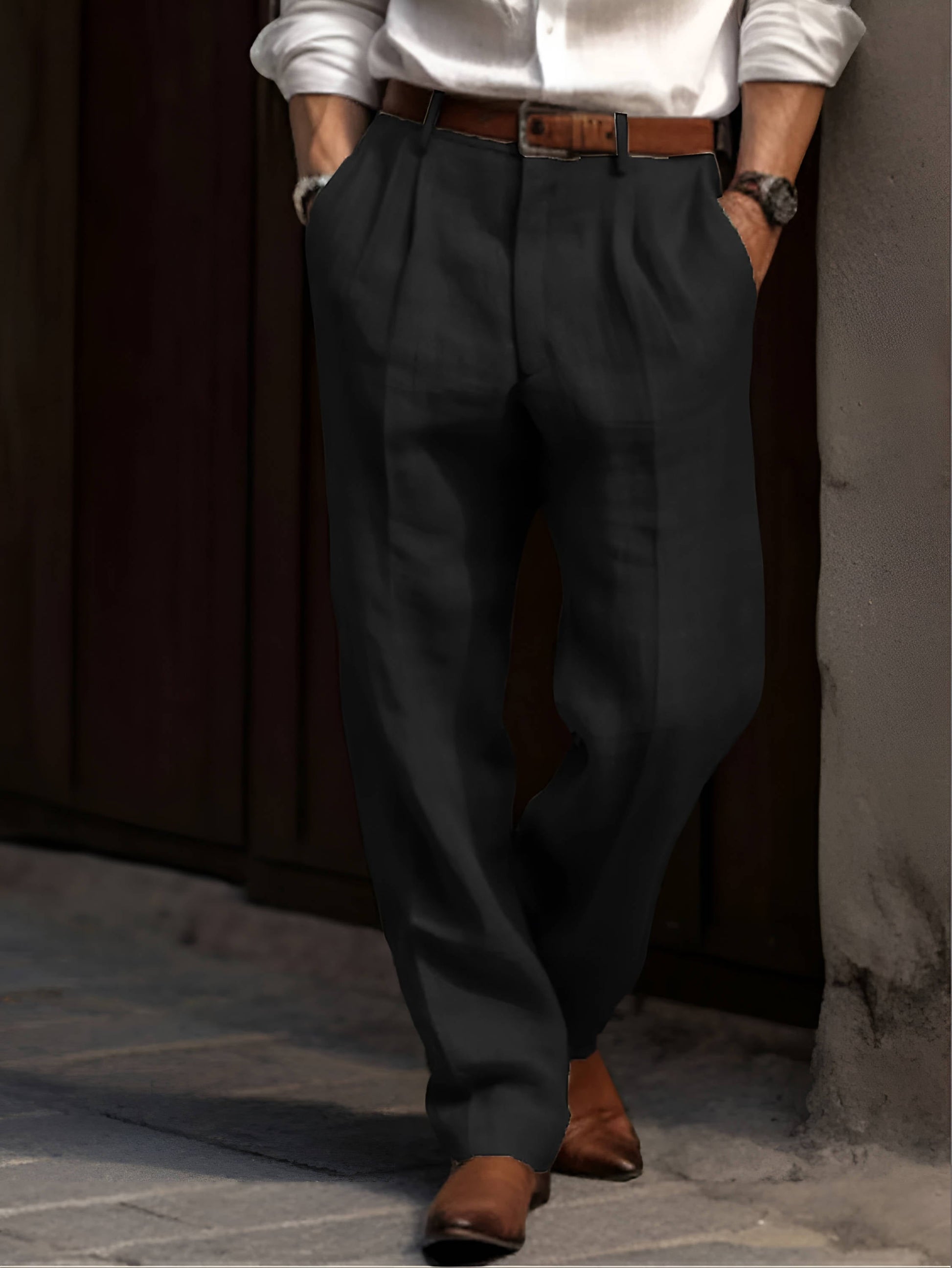 Classic Pleated Linen Pants For Men