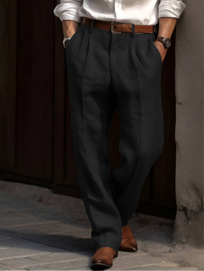 Classic Pleated Linen Pants For Men