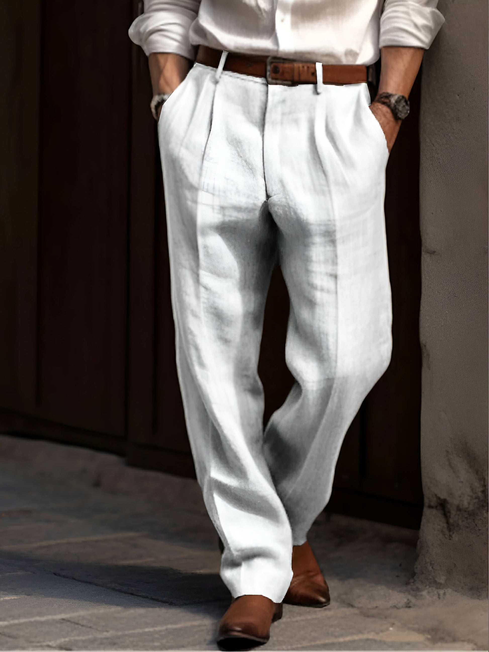 Classic Pleated Linen Pants For Men