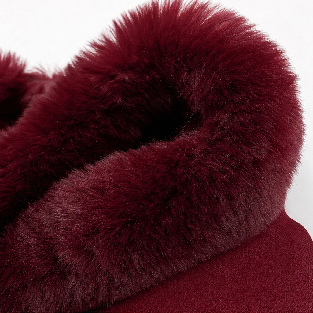 Dames Cape Coat met Bontrand en Capuchon - Gebreide Omslagjas