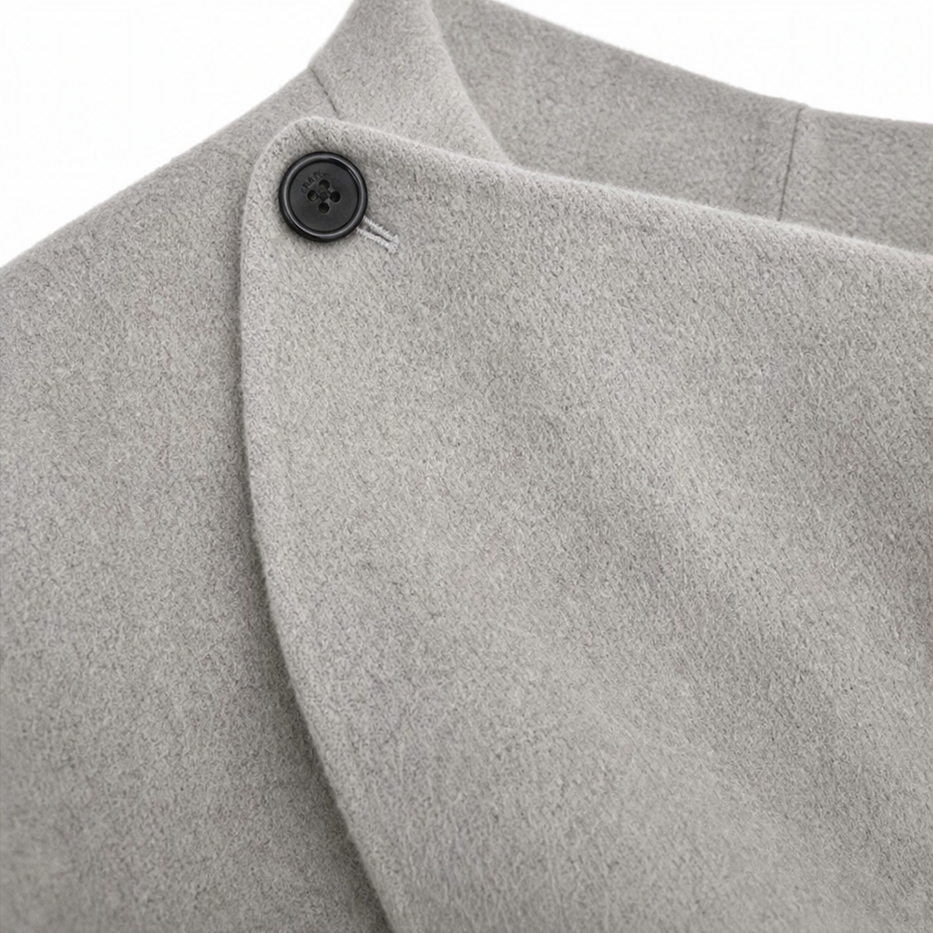 Dames Wikkelcape Jas met Asymmetrische Knoopkraag