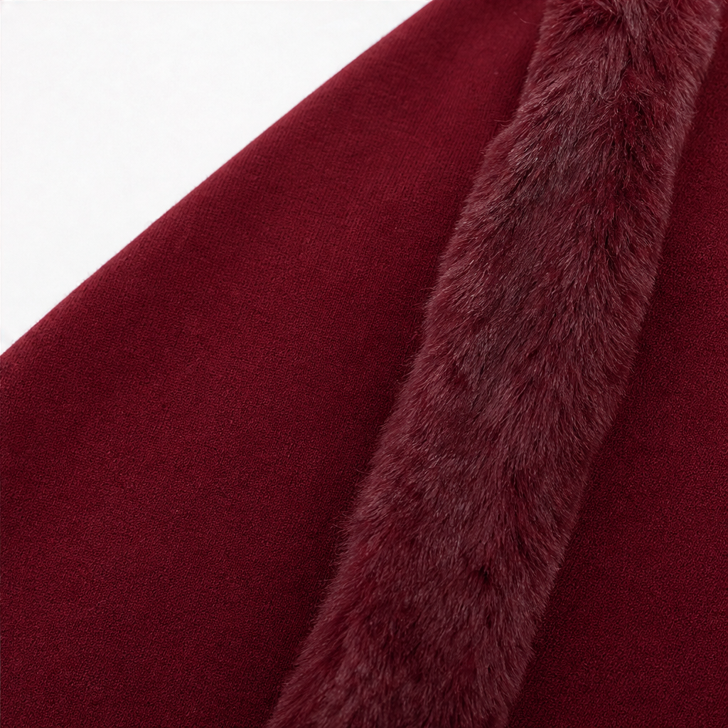Dames Cape Coat met Bontrand en Capuchon - Gebreide Omslagjas