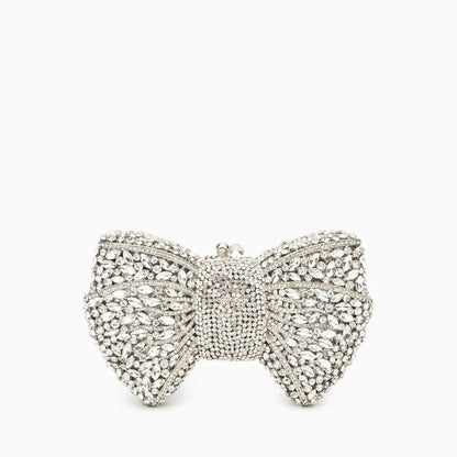 Elegant clutch bag in a soft beige fabric with sleek silhouette, featuring gold tone clasp and detachable chain — view 11