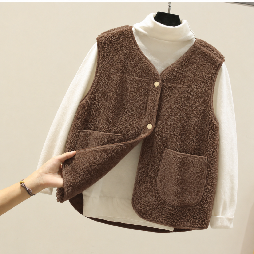 Chaleco acolchado suave para mujer con botones y bolsillos – Algodón cálido, chaleco casual para otoño e invierno