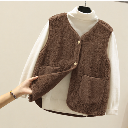 Chaleco acolchado suave para mujer con botones y bolsillos – Algodón cálido, chaleco casual para otoño e invierno