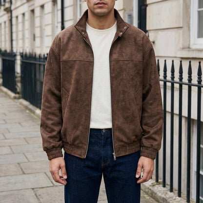 Orta Faux-Suede Jacket — Coffee, worn front view