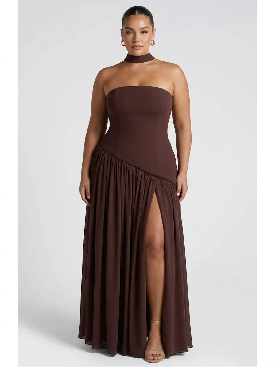 Dames Maxi Jurk Strapless met Hoge Split