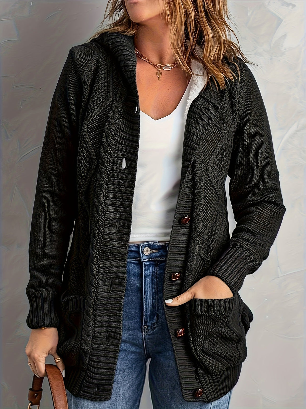 Jocasta™ | Women's Hooded Button Front Knit Cardigan with Pockets