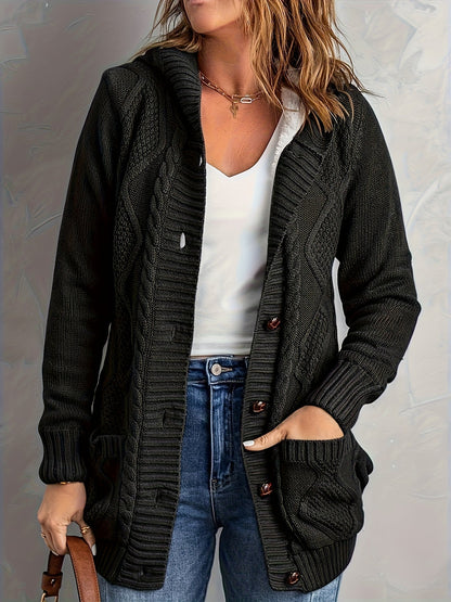 Jocasta™ | Women's Hooded Button Front Knit Cardigan with Pockets