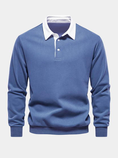 Daan polosweater met polokraag, vooraanzicht blauw