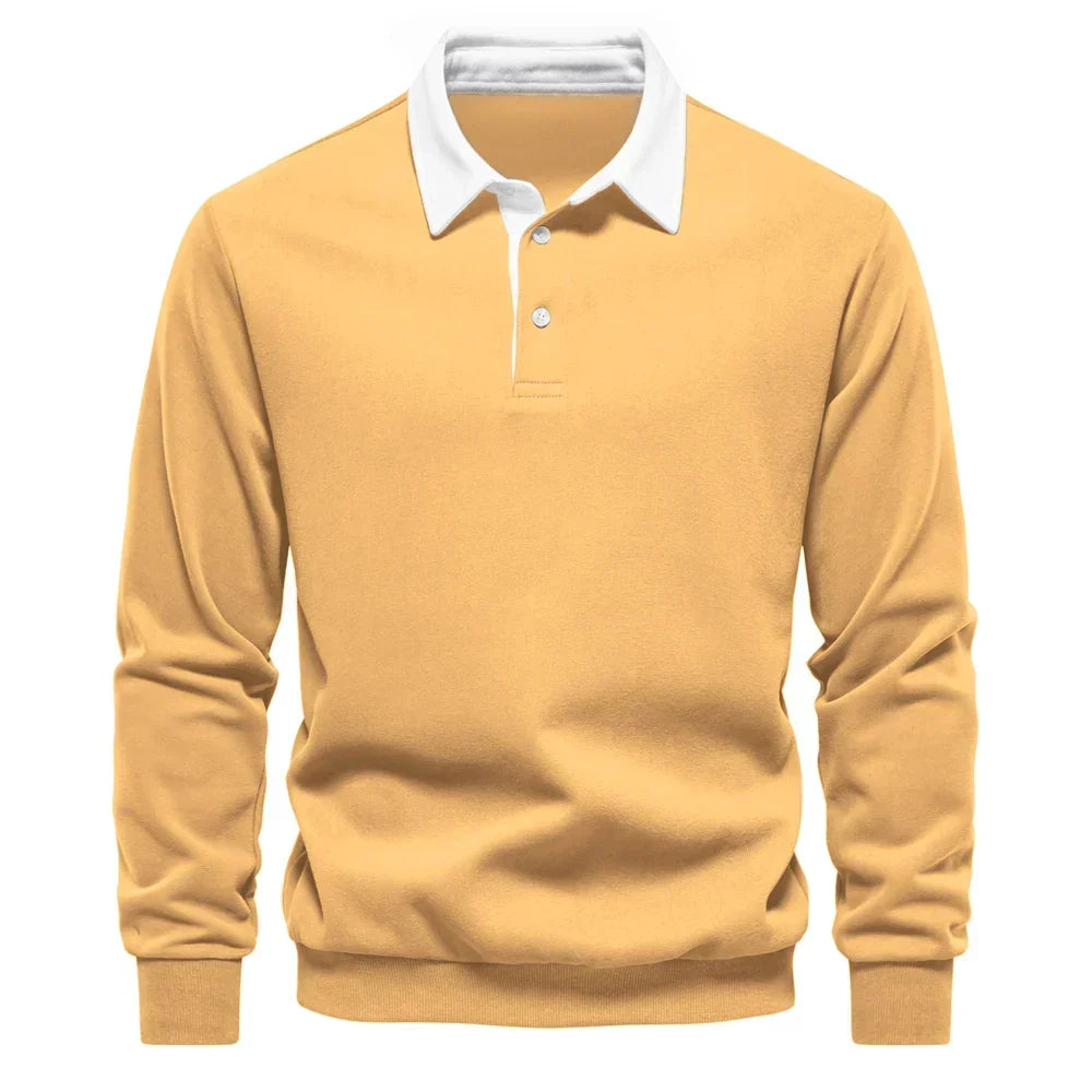 Daan polosweater met polokraag, geel vooraanzicht