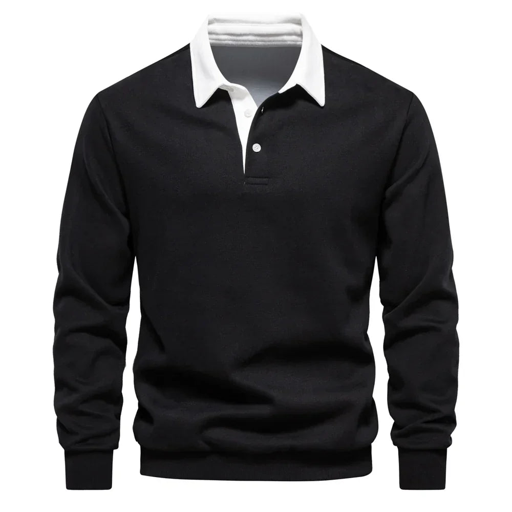 Daan polosweater met polokraag, zwart vooraanzicht