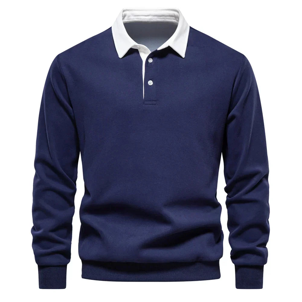Daan polosweater met polokraag, marineblauw vooraanzicht