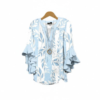 Dames Blouse met V-hals en Rüschenmouwen met Bloemenprint