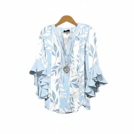 Dames Blouse met V-hals en Rüschenmouwen met Bloemenprint