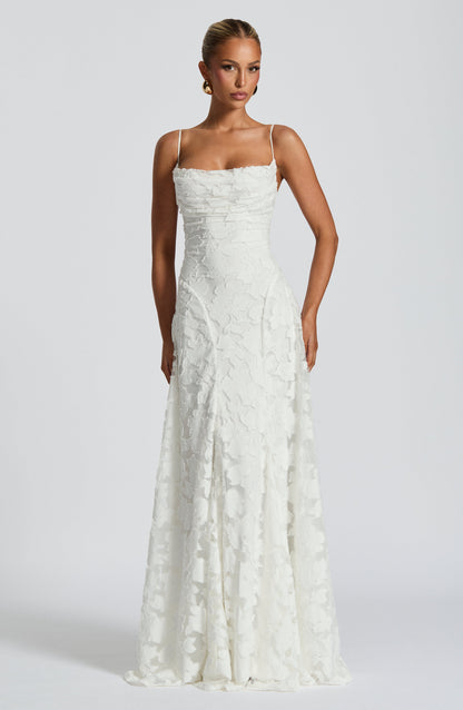 Dames Maxi Jurk Mouwloos met Cowl-hals en Bloemenpatroon Ivoor