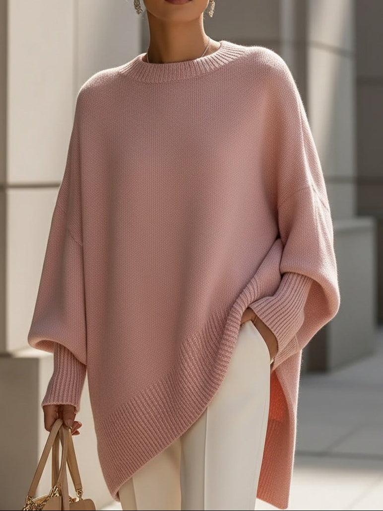 Dames Oversized Sweater met Vleermuismouw en Ronde Hals Roze