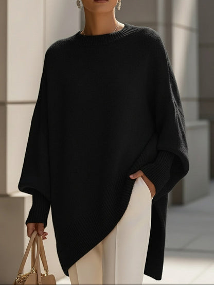 Dames Oversized Sweater met Vleermuismouw en Ronde Hals Zwart