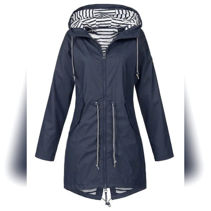 dames regenjas met capuchon in blauw