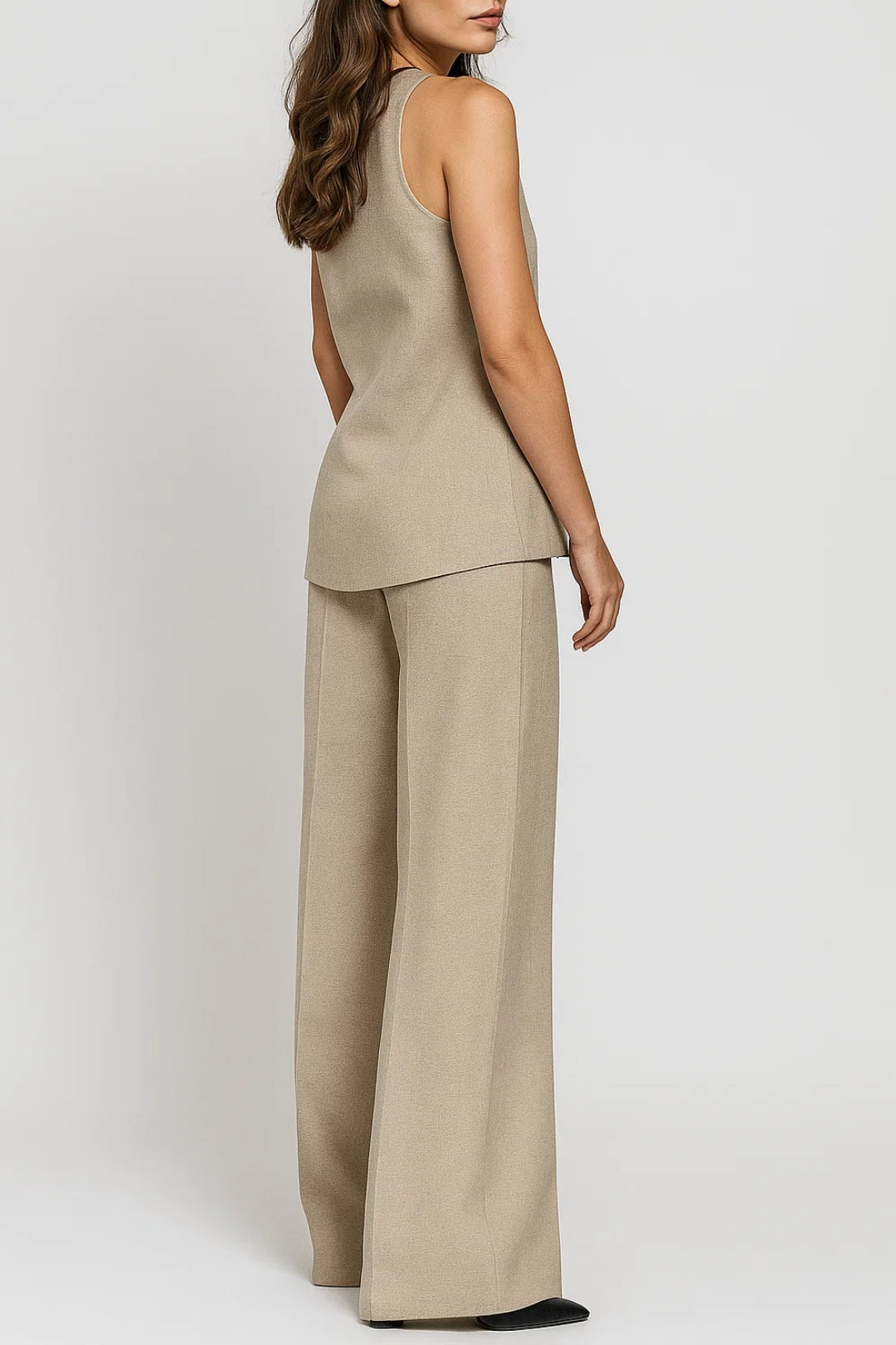 Dames Getailleerd Gilet en Wijde Pantalon Set – Casual voor Lente en Zomer, Geschikt voor Dagelijks Gebruik