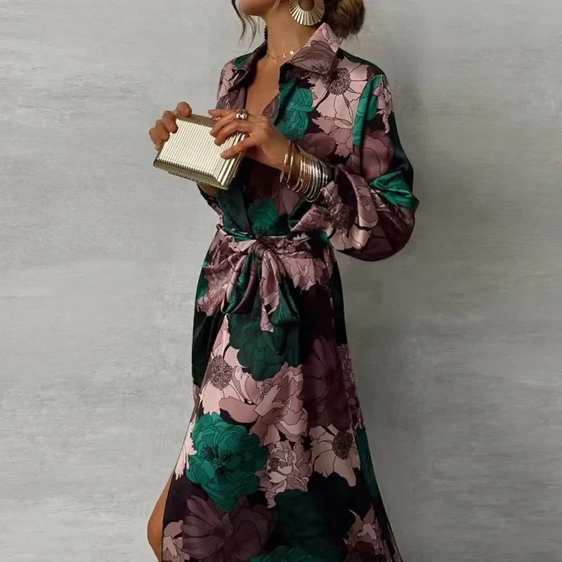 Dames Maxi Jurk Bloemenprint met Strikceintuur