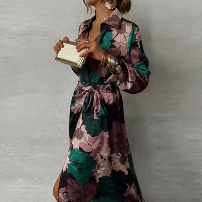 Dames Maxi Jurk Bloemenprint met Strikceintuur