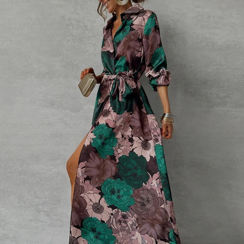 Dames Maxi Jurk Bloemenprint met Strikceintuur
