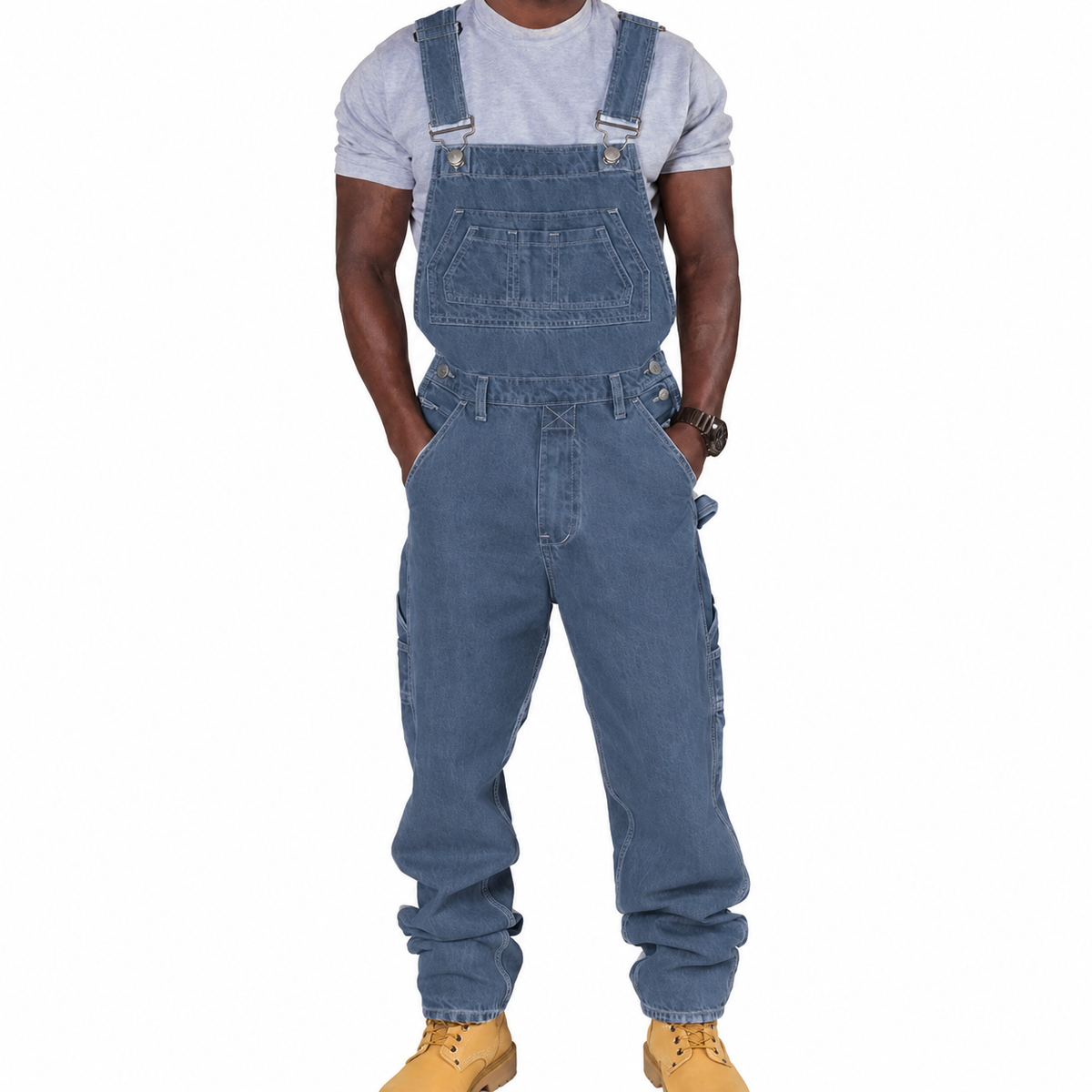 Heren Denim Tuinbroek Loose Fit – Werkoverall met Meerdere Zakken