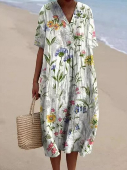 Dames Midi Jurk Korte Mouw met Bloemenprint