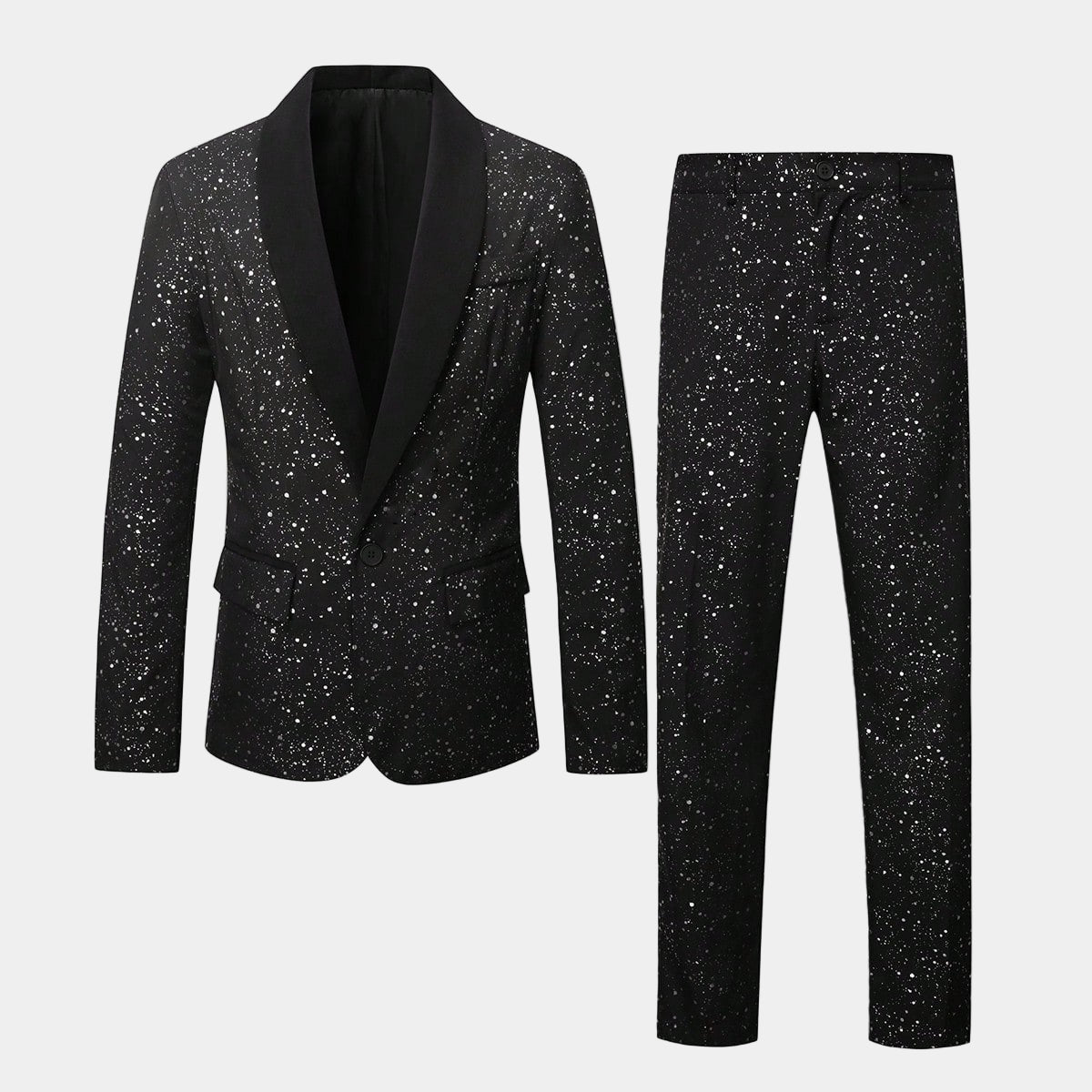Heren Glitter Pak Colbert en Broek - Zwart